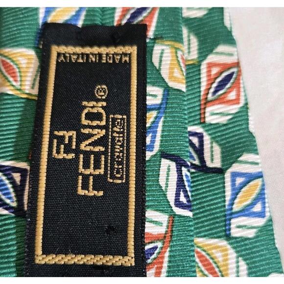Fendi Green Blue Squares Silk Tie Pure  60" x 3" Roma Italy - Picture 7 of 9